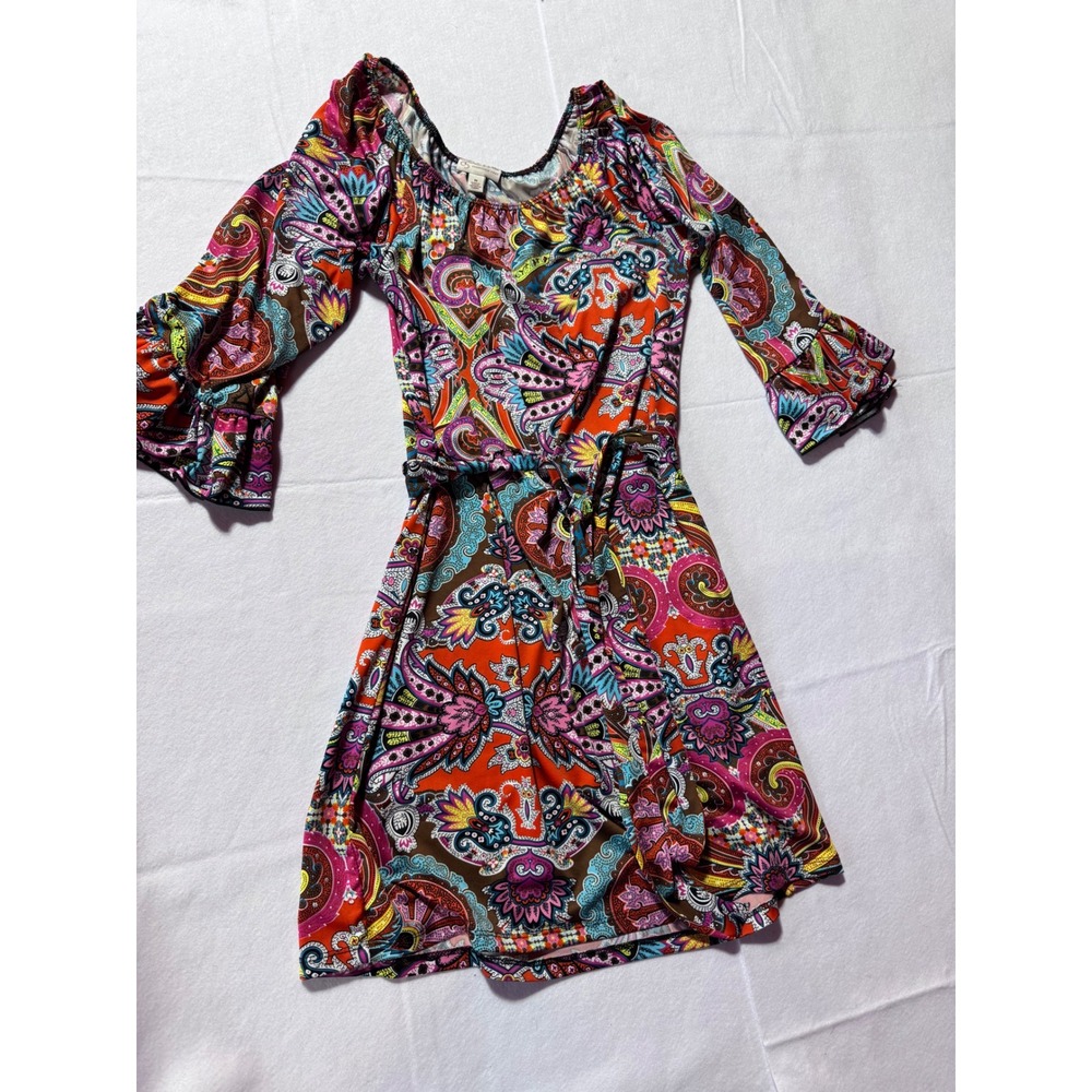 C&B Established 1962 Womens Paisley Bell Sleeve Mini Dress Multi Color Size M